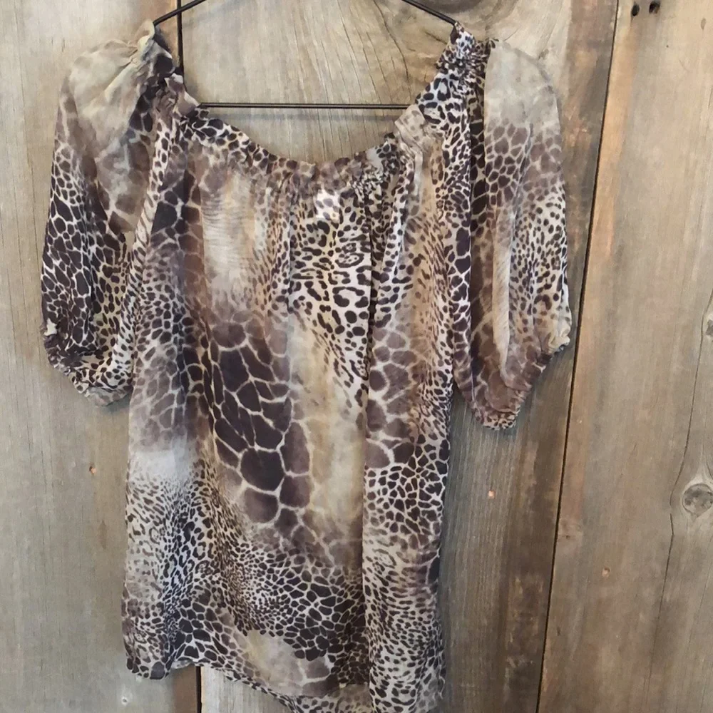 Moda International Victoria’s Secret Animal Print Jewel Blouse Brown Black Small